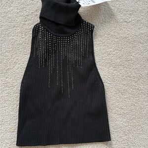 Zara turtle neck sleeveless top with jewel accents